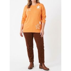 Belle by Kim Gravel Star Sweater XL Orange Long Sleeve Crew Neck Celestial Comfy